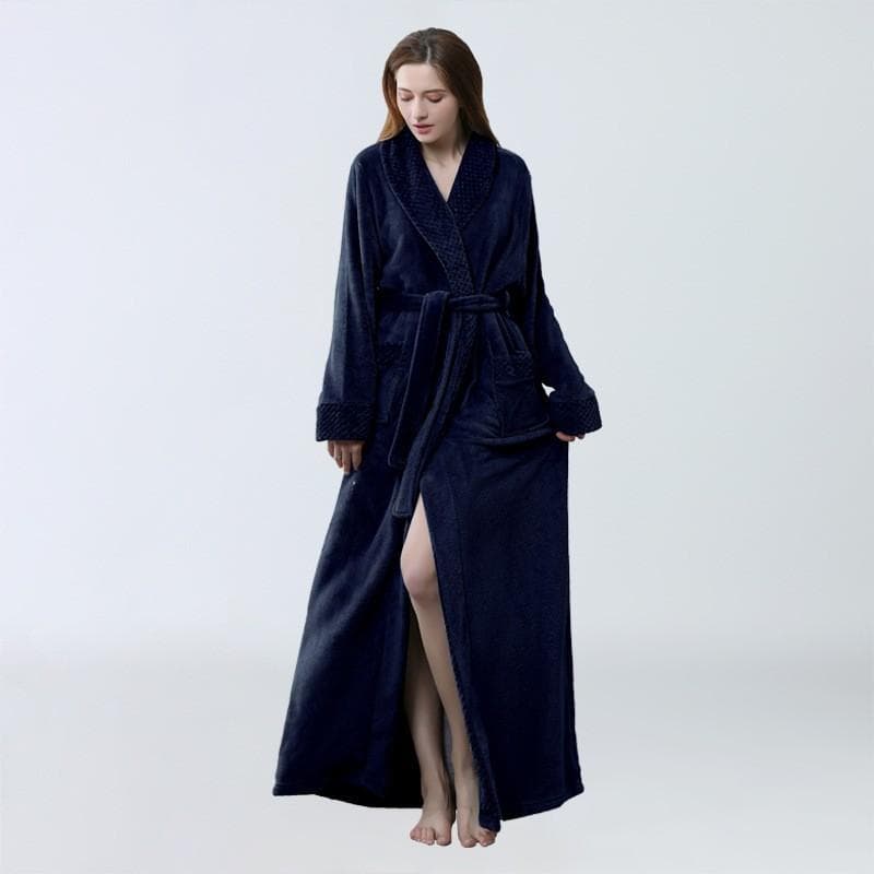 Ladies Soft Bathrobe Autumn Winter New In Women Pajamas Comfortable Sleepwear Female Nightgown Thickened Extended Yukata Flanne M navy blue