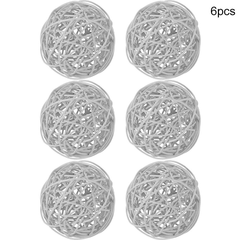 6Pcs Decorative Rattan Balls Ornaments Wedding Christmas Birthday Party Decoration (Silver) silver