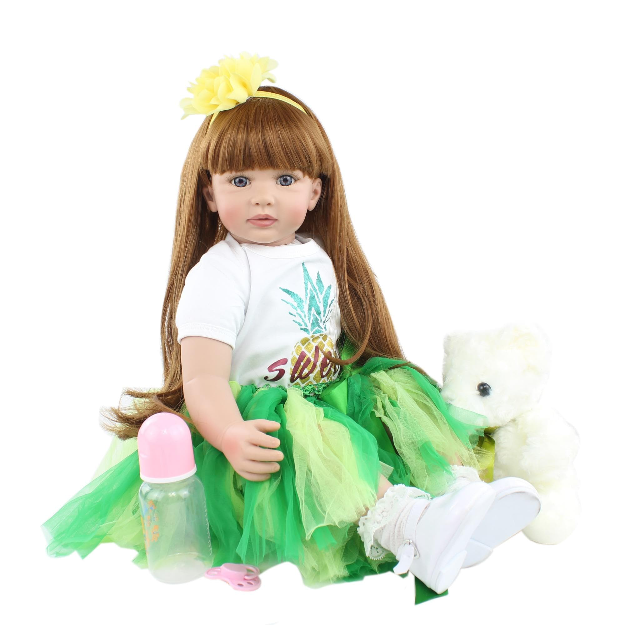 BZDOLL Baby Reborn Doll Lifelike 60 CM Toddler Princess Girl with Cloth Body Soft Silicone Limb Alive Toy Bebe Dress Up Girl Brown eyes