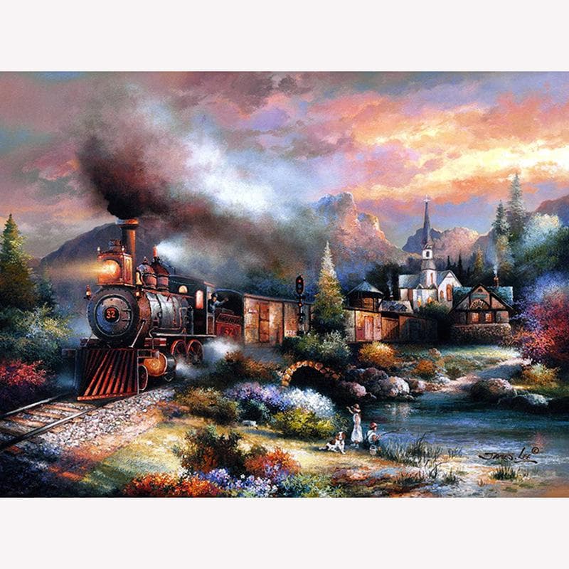 Diamond Painting Train Scenery Cross Stitch Andscape Diamond Embroidery Rhinestones Christmas Gift 20X30CM