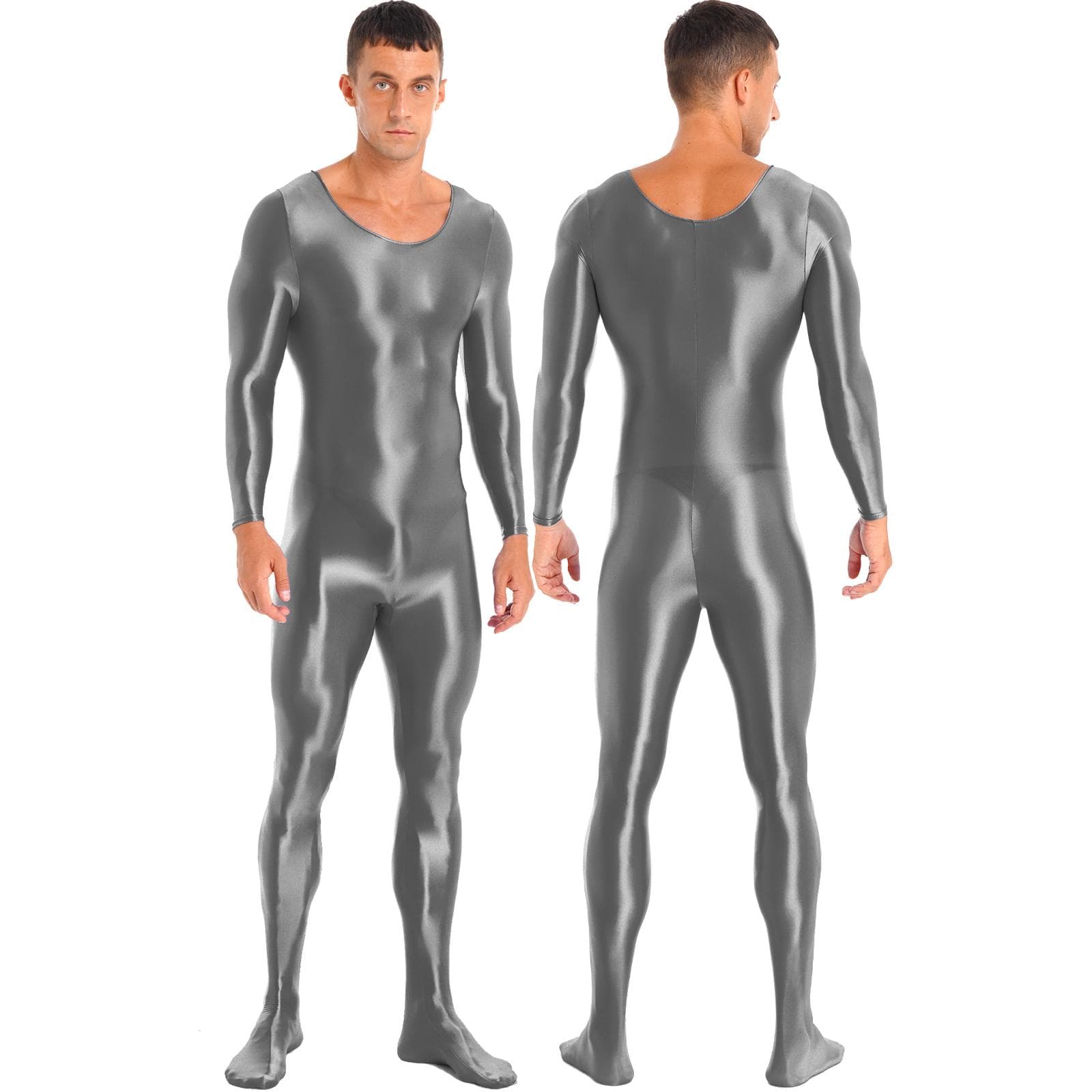 Mens One Piece Long Sleeve Tank Unitard Jumpsuit Stretch Spandex Bodysuit Rompers XL dark grey