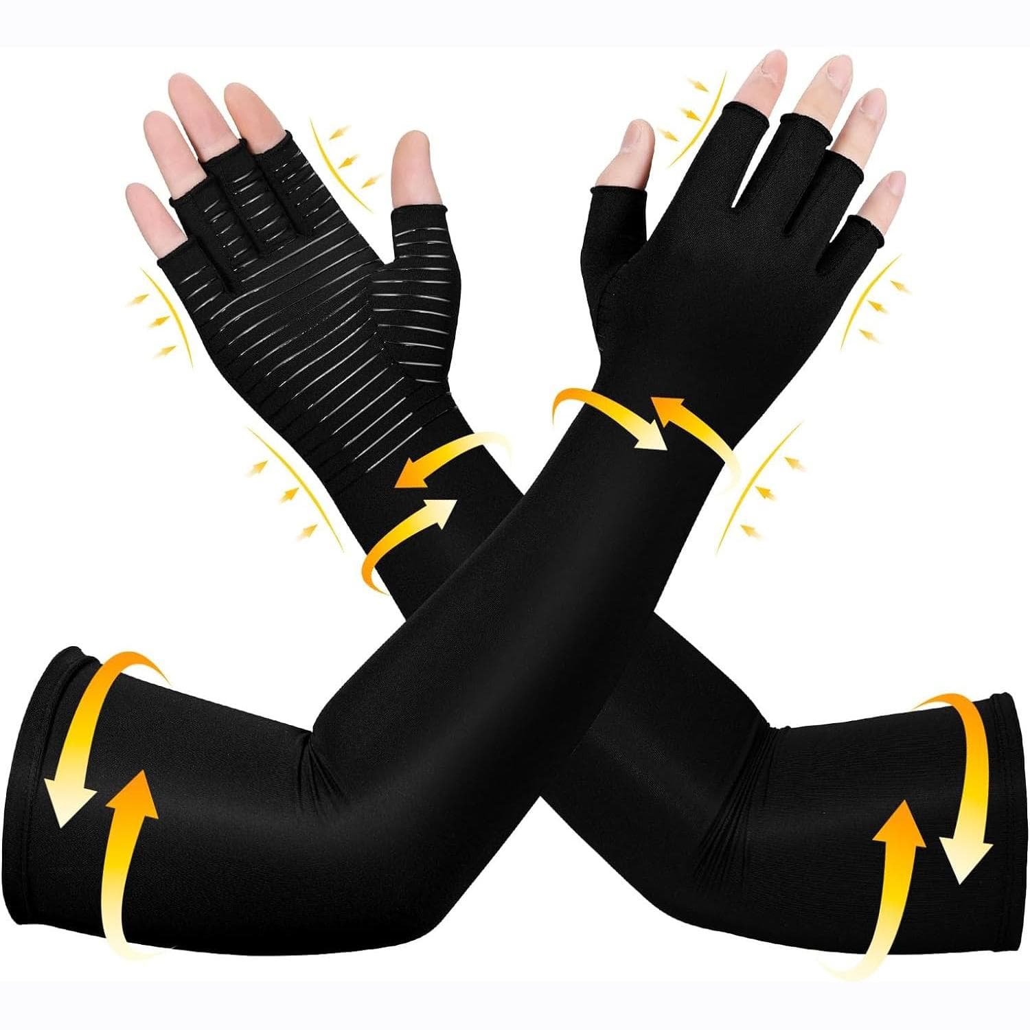 Long Copper Compression Gloves for Arthritis Hand Pain Relief Carpal Tunnel Lymphedema Support Sleeves S black