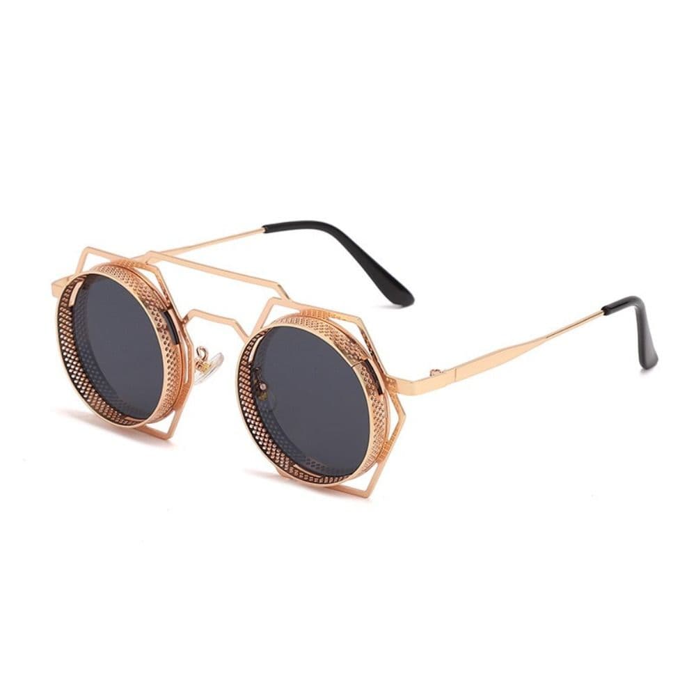 Punk Style Metal Frame Sunglasses Hexagonal Retro UV400 Protection Black Shades Travel Accessories