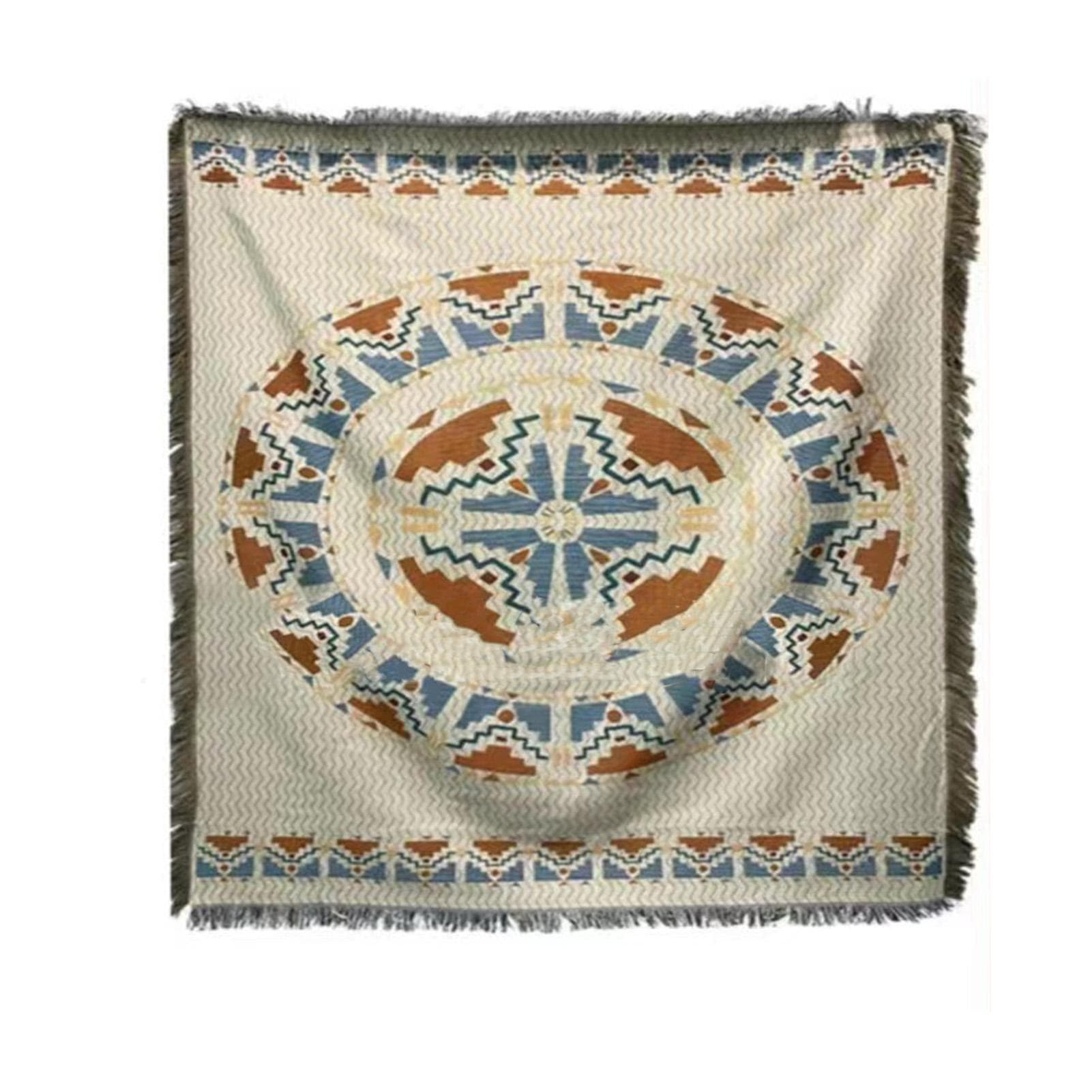 Vintage Sofa Towel Tablecloth Double Layer 2 Colors 4 Sided Tassels Rectangle Tassel Tablecloth for 35.4 X 35.4in