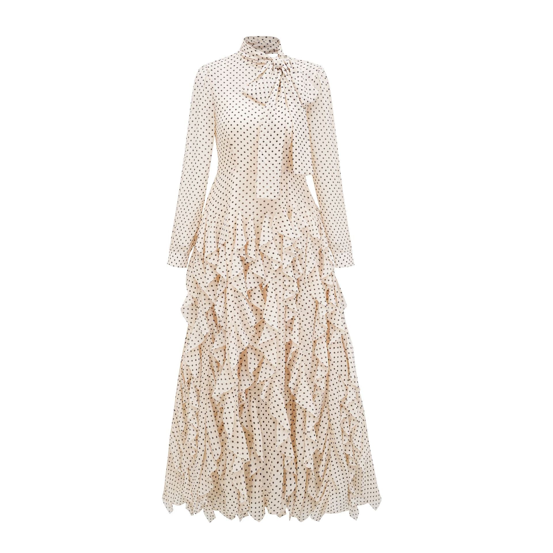 White-collar Commuter Temperament Long Dress Polka Dot Half Turtleneck Long-sleeved Dress Annual Meeting Banquet Dress Skirt L apricot