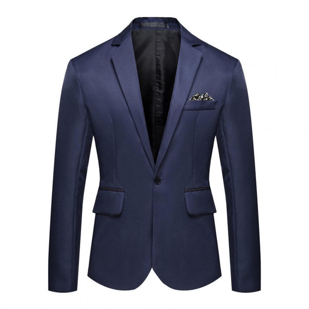 Long Sleeve Suit Jacket Elegant Men's Spring Autumn Suit Coat with Lapel Design Single Button Closure Flap Pockets Formal for A M navy blue