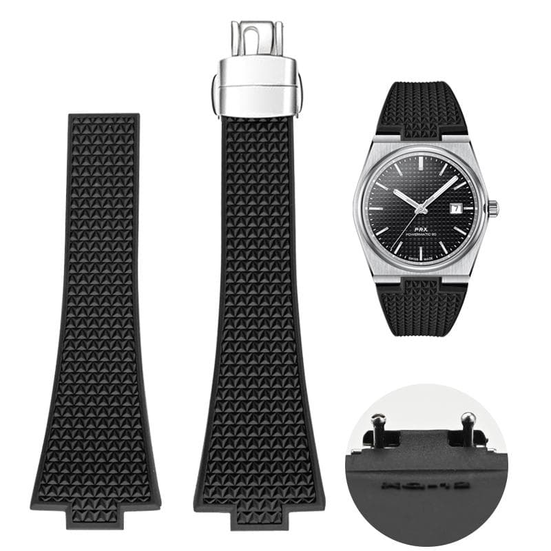 For Tissot PRX T137 FKM Watch 11mm 12mm men women's Watchband Fluororubber Bracelet Quick Release folding clasp Strap Wristband 12mm black