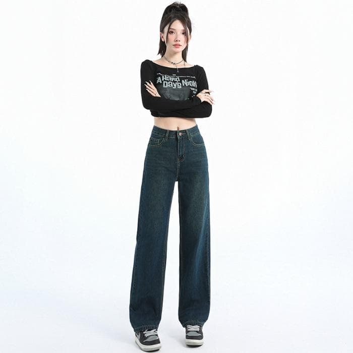 Nostalgic Retro Loose Narrow Version Wide-leg Pants for Women In Autumn Drooping Floor Versatile Straight Jeans for Women In Autumn 2XL
