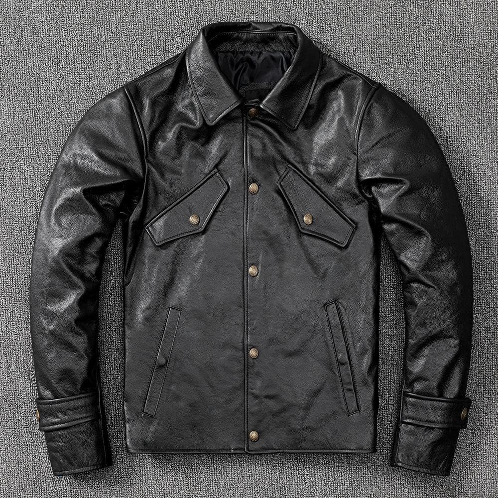 First Layer Cowhide Soft Genuine Leather Jacket Men's Lapel Slim Leather Jacket Outer Casual Set Trend 5XL black