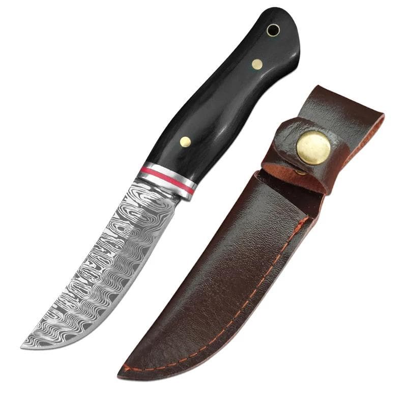 Kitchen Boning Knife Damascus Pattern Utility Knife Stainless Steel Barbecue Fishing Meat Cutting Tools with Sheath black