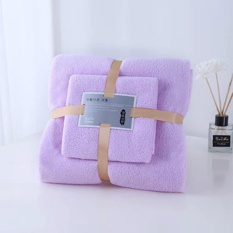 Coral Velvet Towel Set Bath Towel Household Large Size Water Absorbing Quick Drying Swimming Beach Towel Bathroom Accessories 2Pcs/set purple