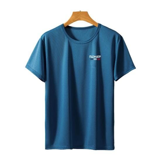 Men Top Ice Silk Quick-drying Short Sleeves O Neck Loose Solid Color Thin Elastic 5XL blue
