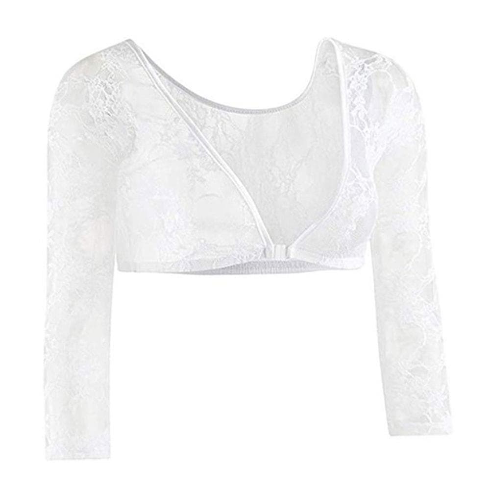Women Tops Clothes Long Sleeve Floral Lace Vintage Dress Shrug Bolero Cardigan Slim Lace Jacket See-trough S