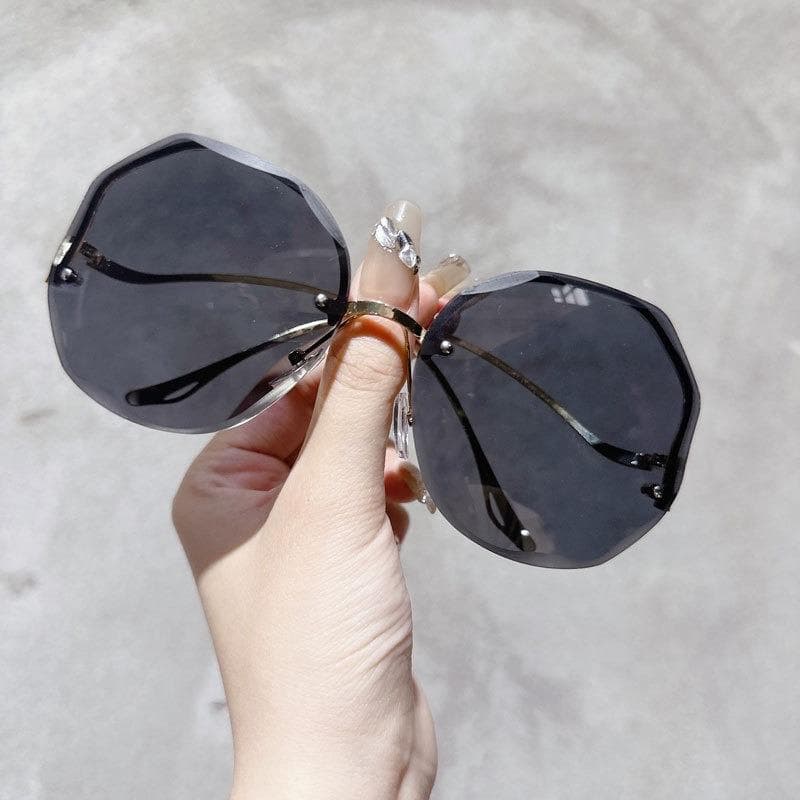 Fashion Rimless Sunglasses for Women UV400 Protection Retro Beach Gradient Shades Summer Eyewear