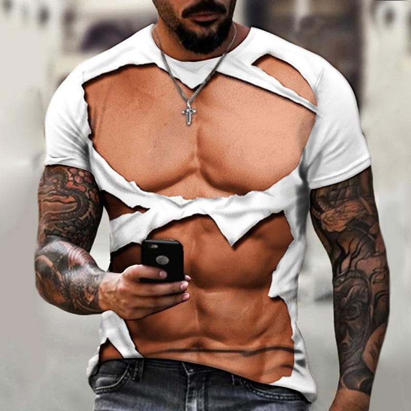 Muscle Men T-shirt Abdominal Muscle3D Printed Men's Fashion Personality Short Sleeve Summer Cool Streetwear Oversized Tops 5XL