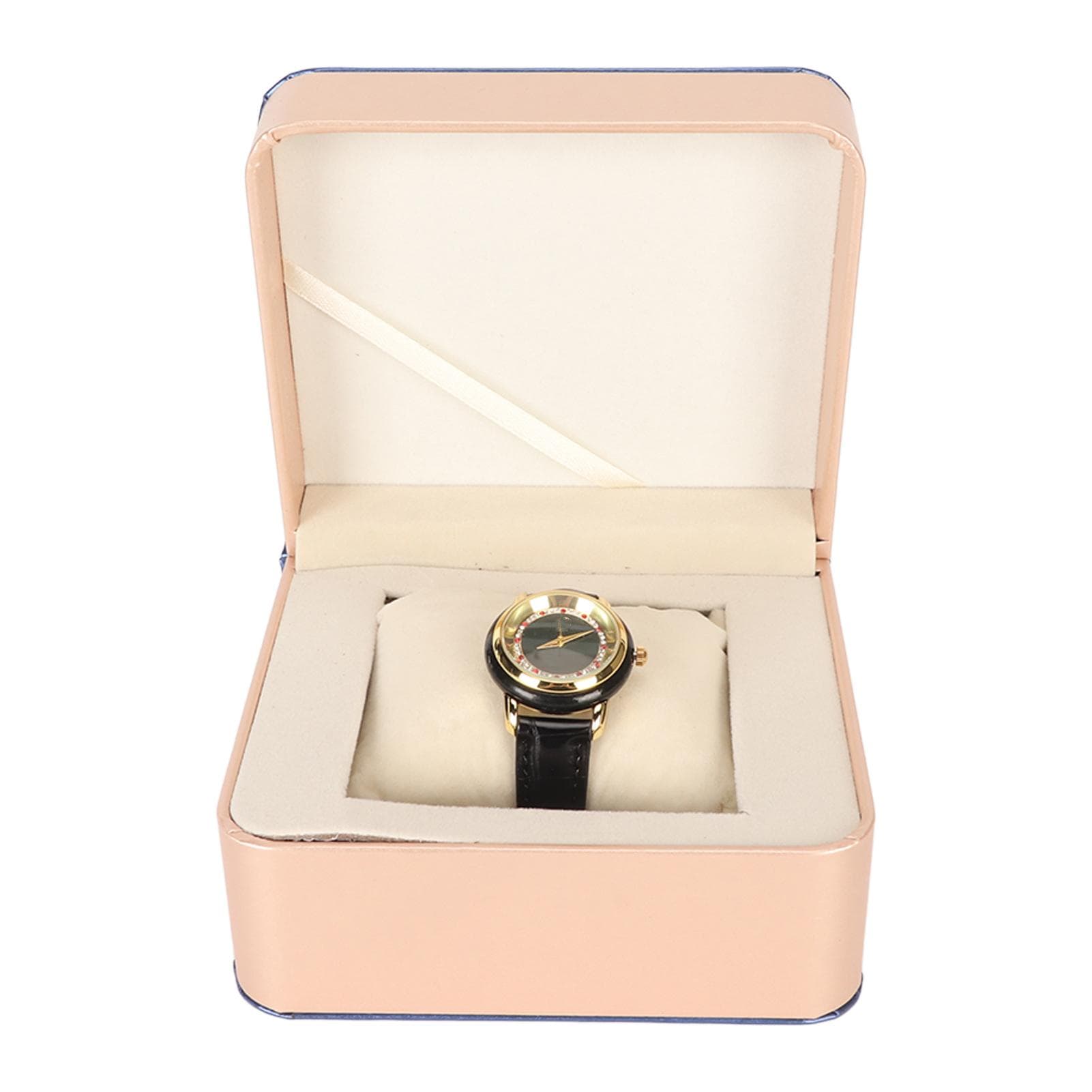 Women Wrist Watch Quartz Movement Glass Mirror Wristwatch Black PU Leather Alloy Dial Plate Vintage