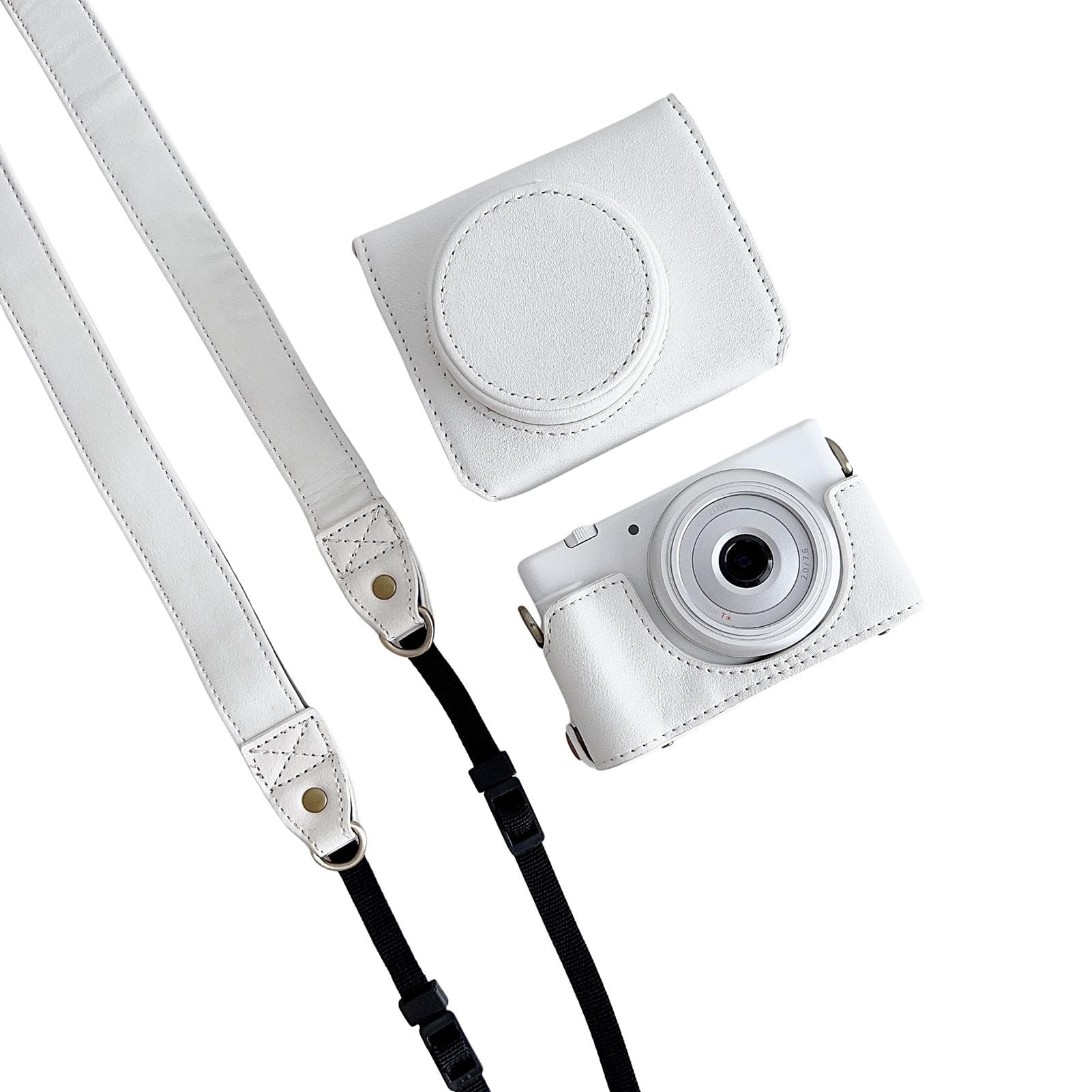 Digital Camera Protective Case PU Leather Camera Storage Bag with Removable Shoulder Strap white