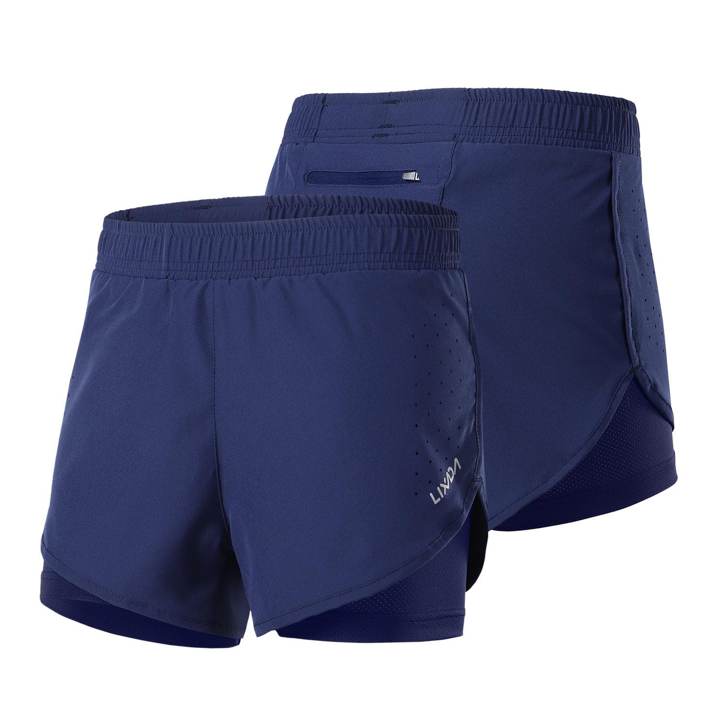 Lixada Women 2-in-1 Running Shorts Quick Drying Breathable Active Training Exercise Jogging Cycling S dark blue