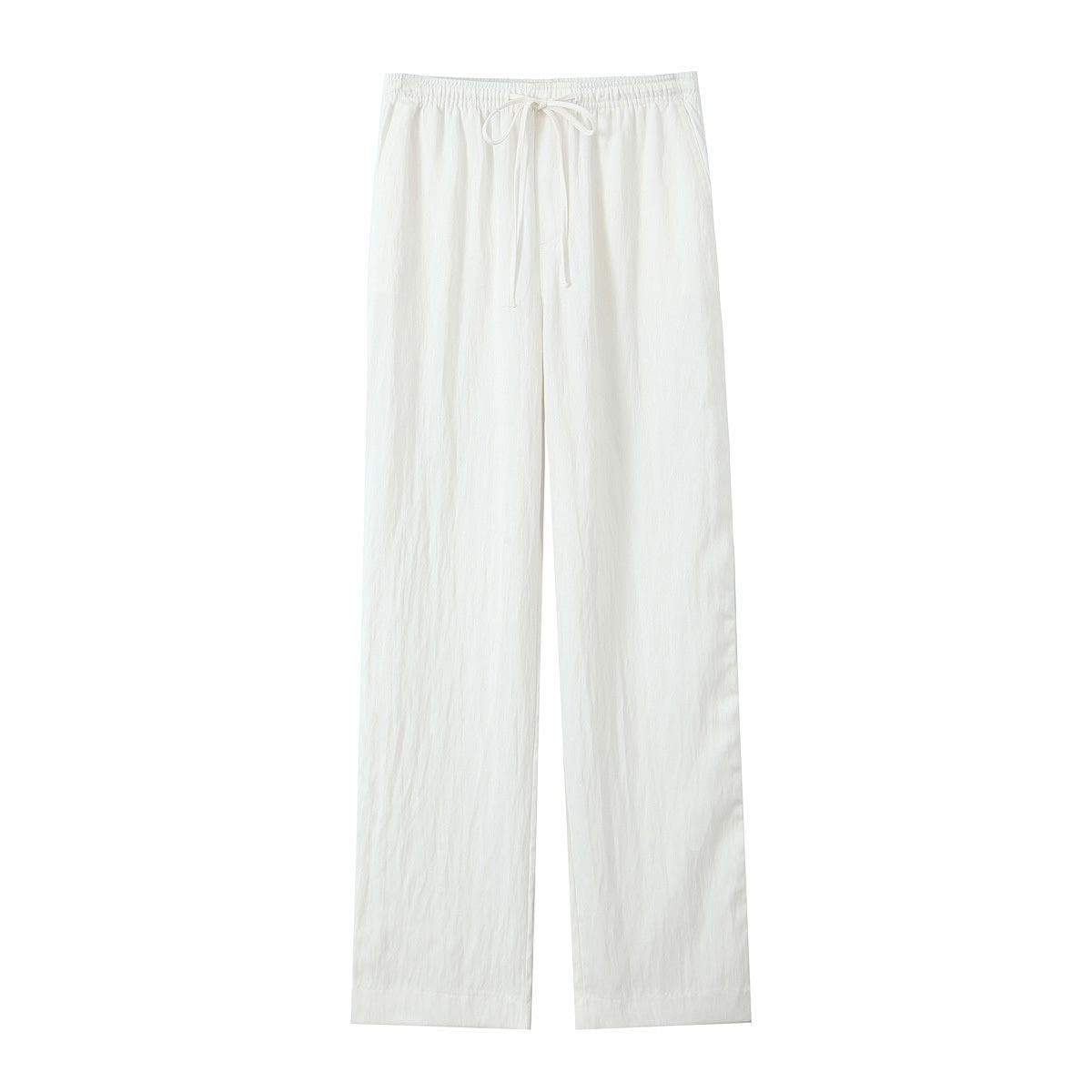 Women's Four-color Elegant High Waisted Casual Straight Leg Pants L white