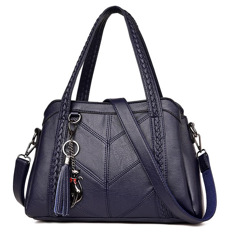 Fashion Shoulder Bag for Women Messenger Bag Ladies Retro PU Leather Handbag Purse with Tassels blue