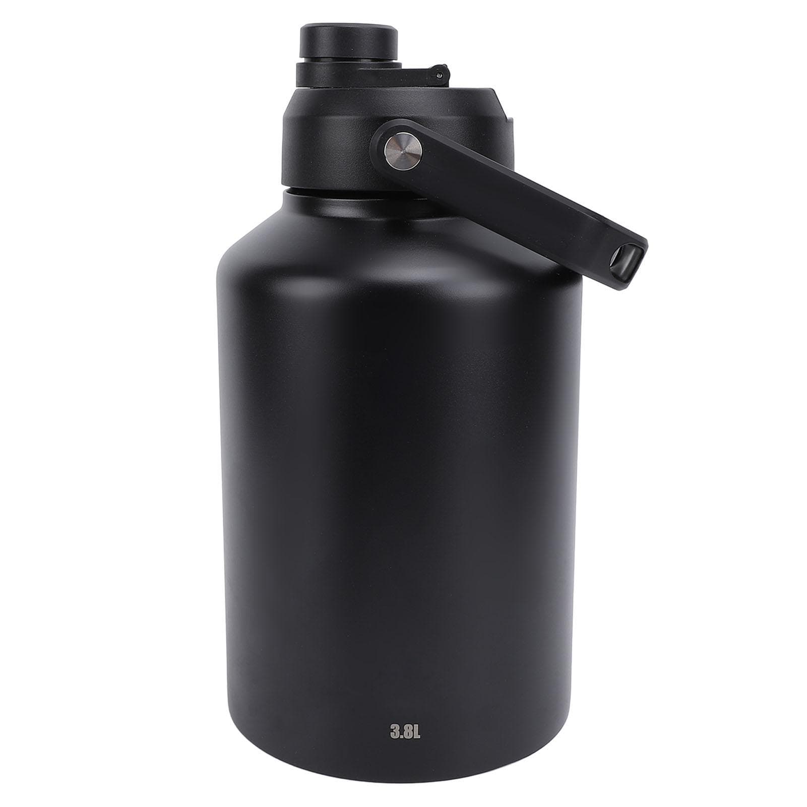 3.8L Sports Water Bottle Stainless Steel Double Wall Vacuum Insulated Bottle for Outdoor Camping L black