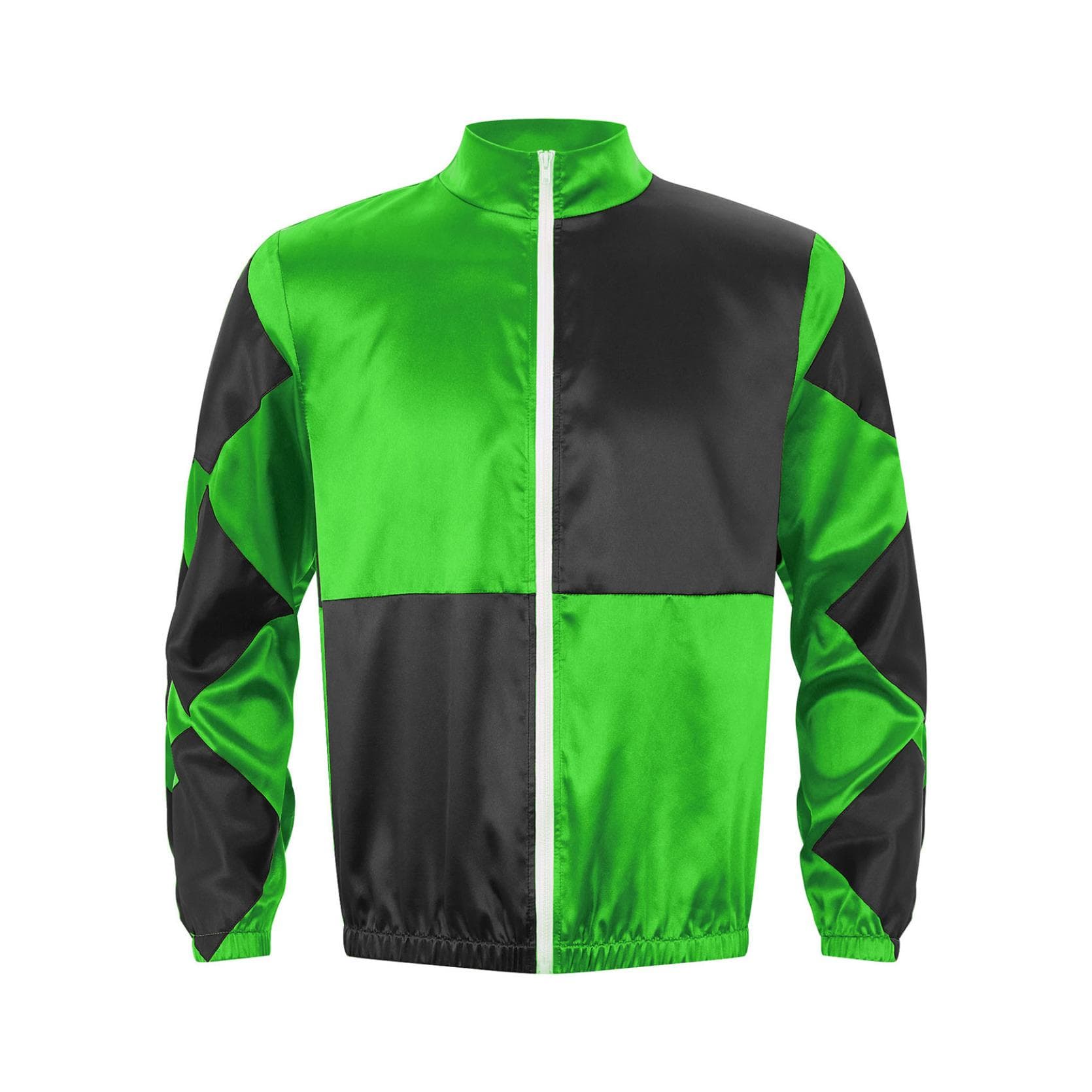 Mens Satin Checkerboard Jackets Horse Costume Horse Rider Racing Uniform Sportswear XXL green/black