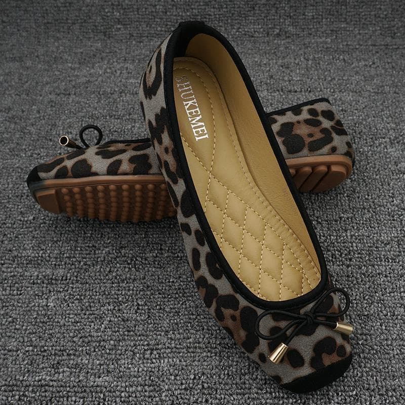 2025 Spring Summer Shoes Women Ballet Flats Sweet Flat Bowknot Laides Brand Shoes Plus Size 42 Leopard 39 grey