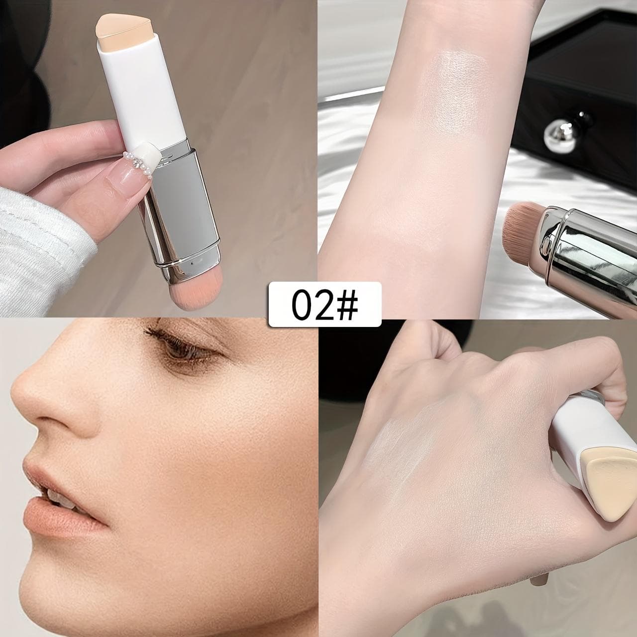 Natural Concealing Hydrating Foundation Stick Buildable Coverage, Moisturizing Powder Base with Brush Tip Applicator natural