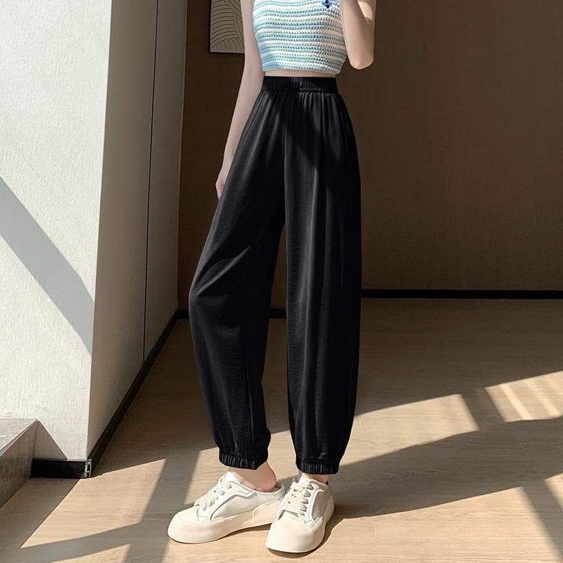 Sweatpants Women's Summer Thin Loose Leggings Sweatpants National Style Casual Small Cool Sunscreen Pants Nine Points 2XL black