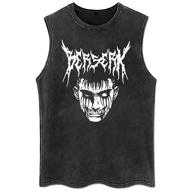Anime Printed Washed Vest Retro Sports Fitness Casual Short-Sleeved Loose Large Size Summer 2XL