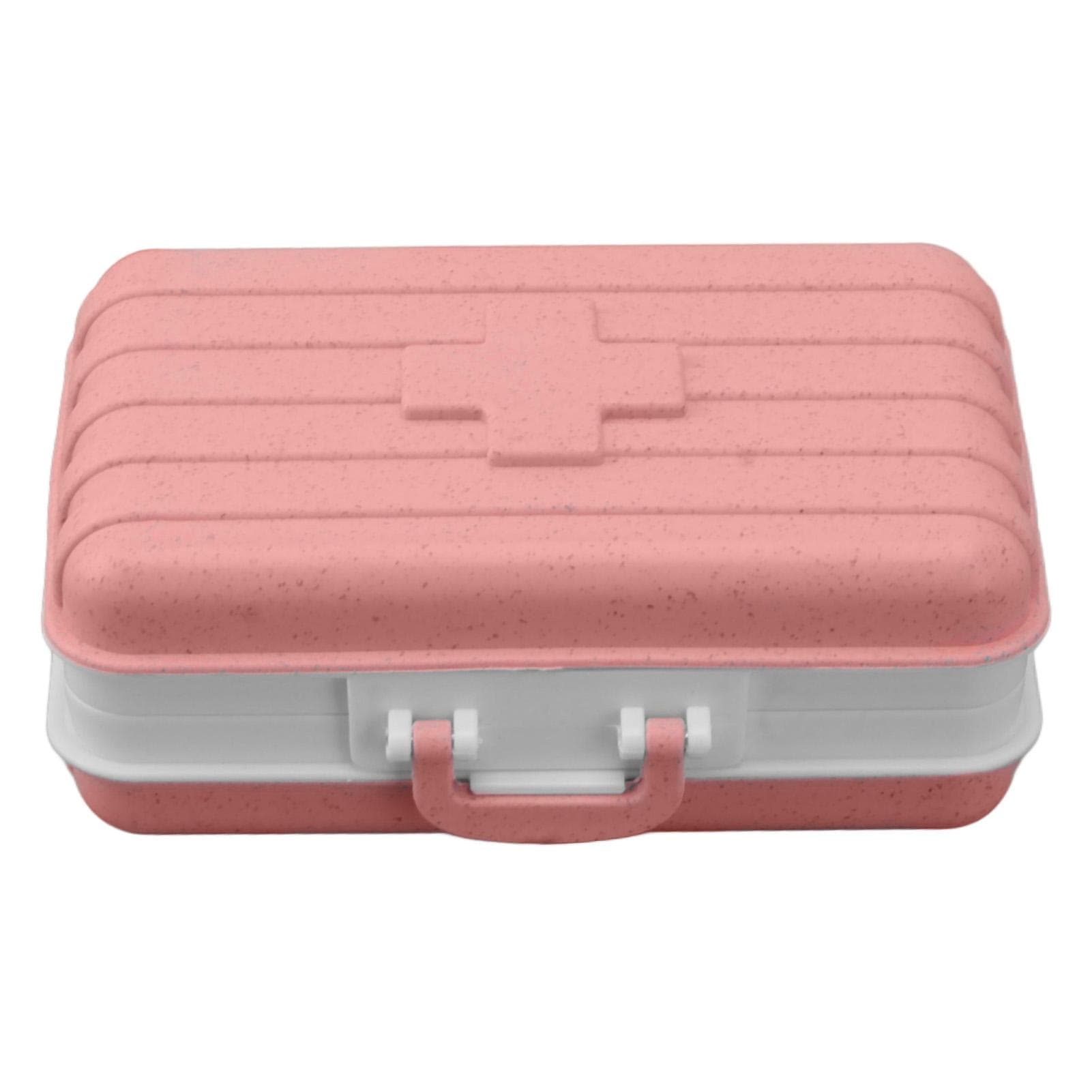 Mini Medicine Box 6 Compartments Luggage Design Tight Sealing Plastic Medicine Container for Pocket pink