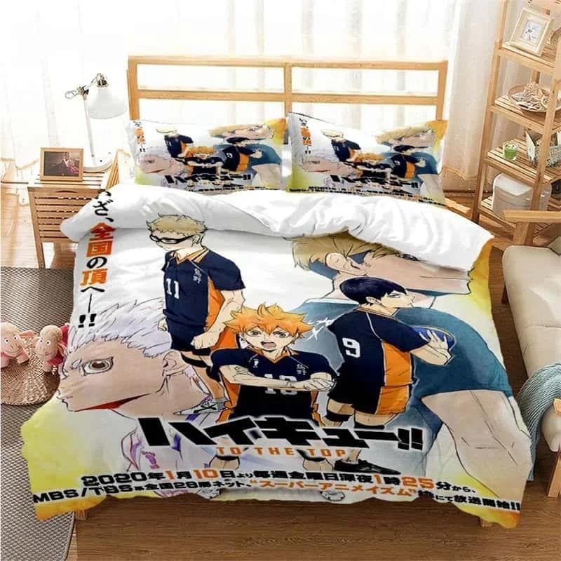 3D Pirnted Volleyball Haikyuu Duvet Cover Set Cartoon Kids Boys Bedding Set Bedclothes Girls Teens Quilt Cover Bed Linen Set AU Queen 210x210cm