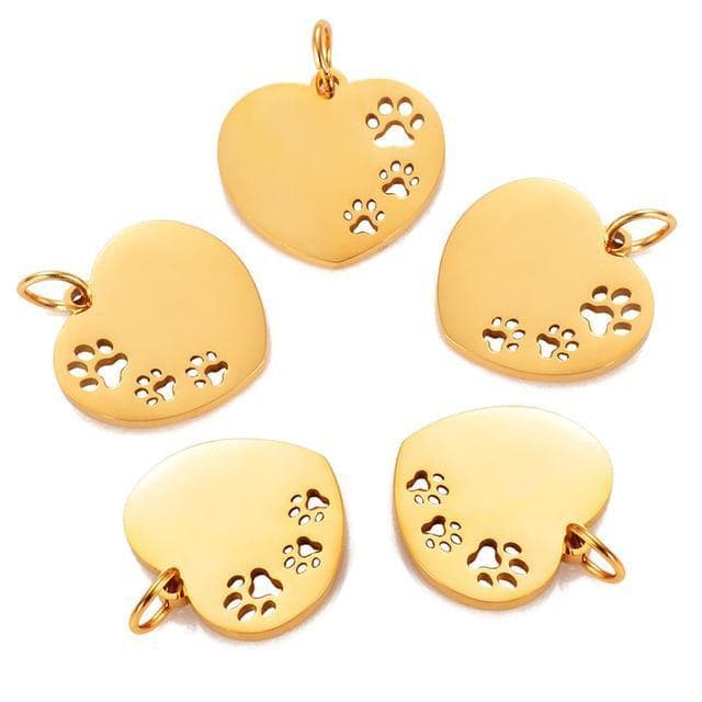 10Pcs/Lot Hollow Paw Heart Charms Stainless Steel Mirror Polished Charms Heart Paw Charm Pendant For Jewelry Making 10pcs gold