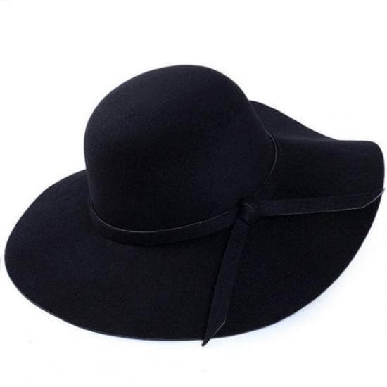 Women Wide Brimmed Dome Hat, Foldable Retro Floppy Fedora Hat, Casual Felt Bowler Sun Cap black
