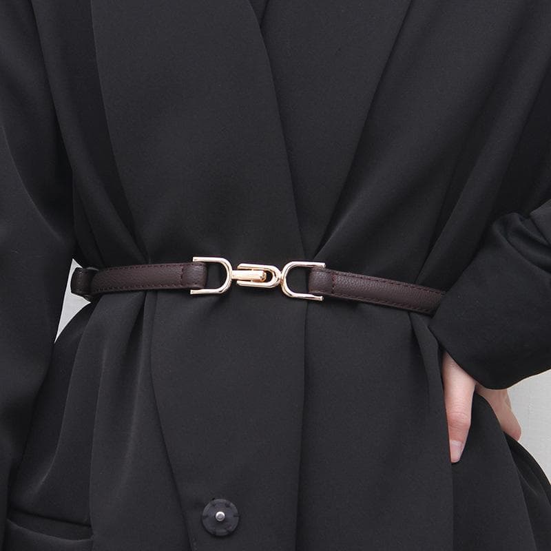 1pc New Women's Belt Leather Skinny Belt for Dress Adjustable Thin Waist Belt Dress Belt with Vintage Golden Buckle Faux Leather coffee
