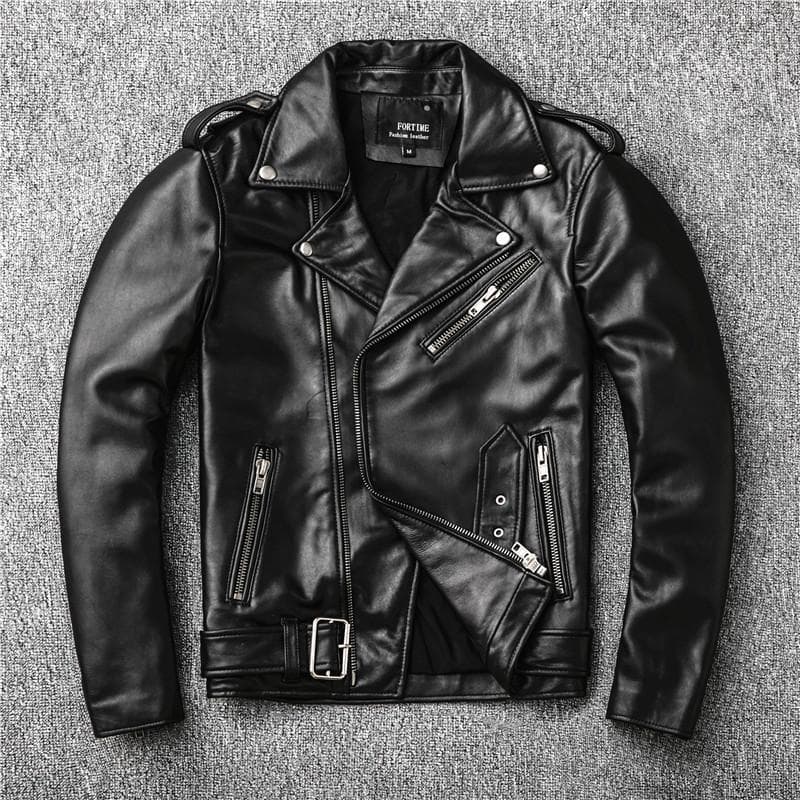 First Layer Sheep Leather Jacket Men's Motorcycle Belt Lapel Leather Jacket Slim Fashion Coat XL
