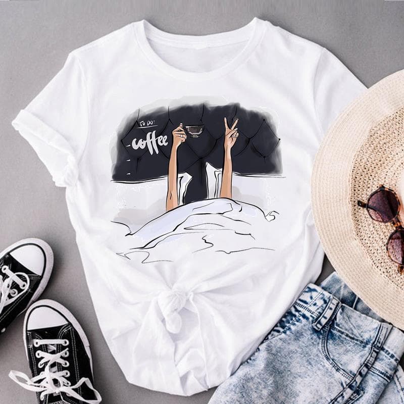 Graphic Tee Short Sleeve Coffee Love Style Trend Cute 90s Summer Top Print Ladies Female T Clothing Casual Women's Fashion T-shirt L