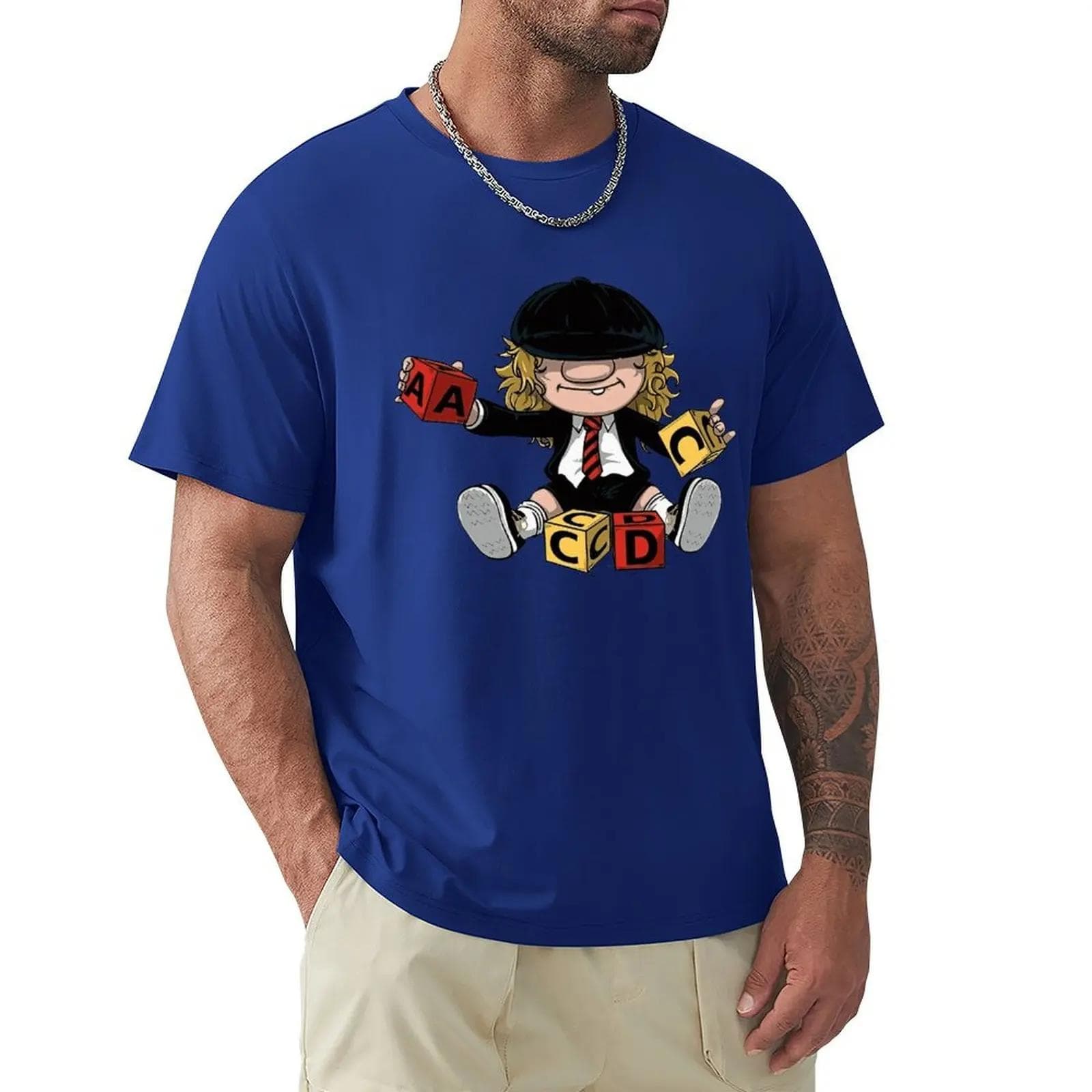 AC_DC Angus Young Hardrock Music Band Fan Male T Shirts Cartoon Graphic TShirts Cool Short Sleeve Clothing Streetwear T-Shirts M sky blue