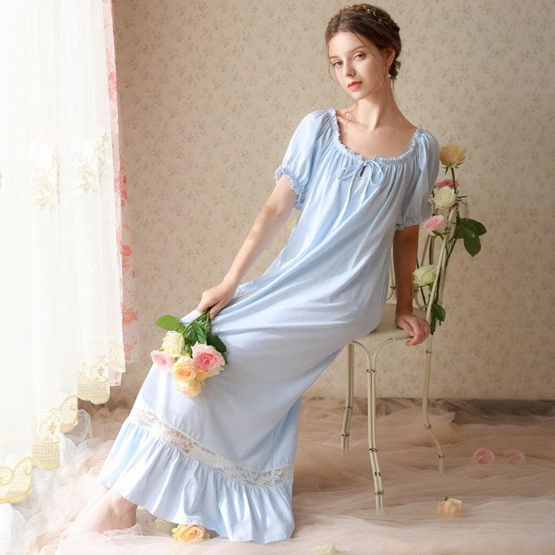 French Women's Pajamas Solid Color Long Sleeve Spring and Autumn Women's Nightgown Lace Lace Pajamas for Women L