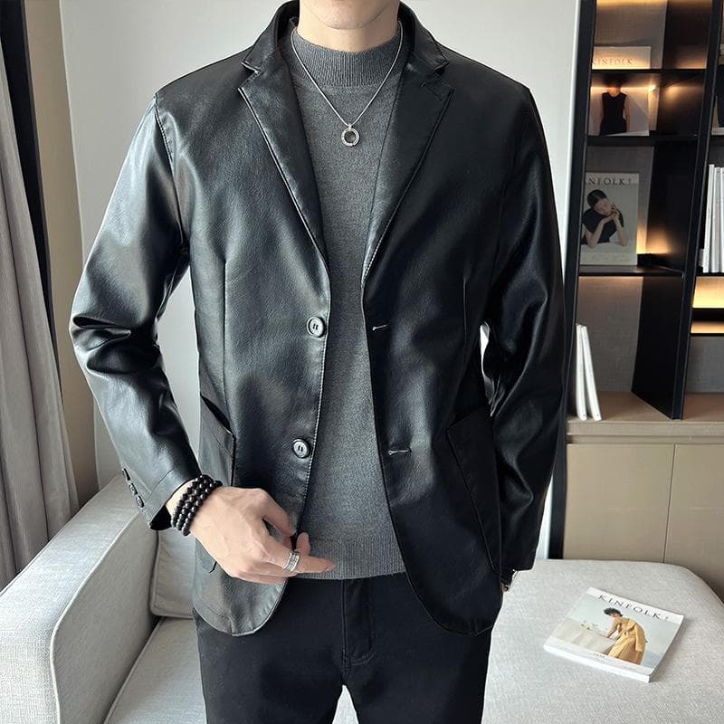 New Men's Large Size Lapel Versatile Leather Jacket Men's Korean Style Casual Suit Leather Jacket Men's Spring and Autumn Tops 5XL
