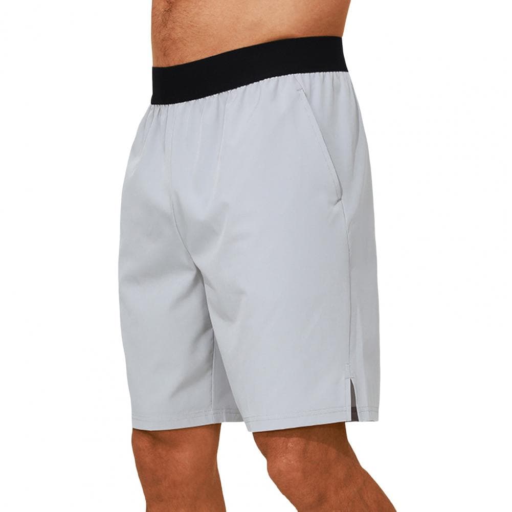Men Summer Sport Shorts Thin Quick Dry Loose Straight Elastic High Waist Solid Color Jogging Gym Knee Length Short Pants Fitness XL light grey