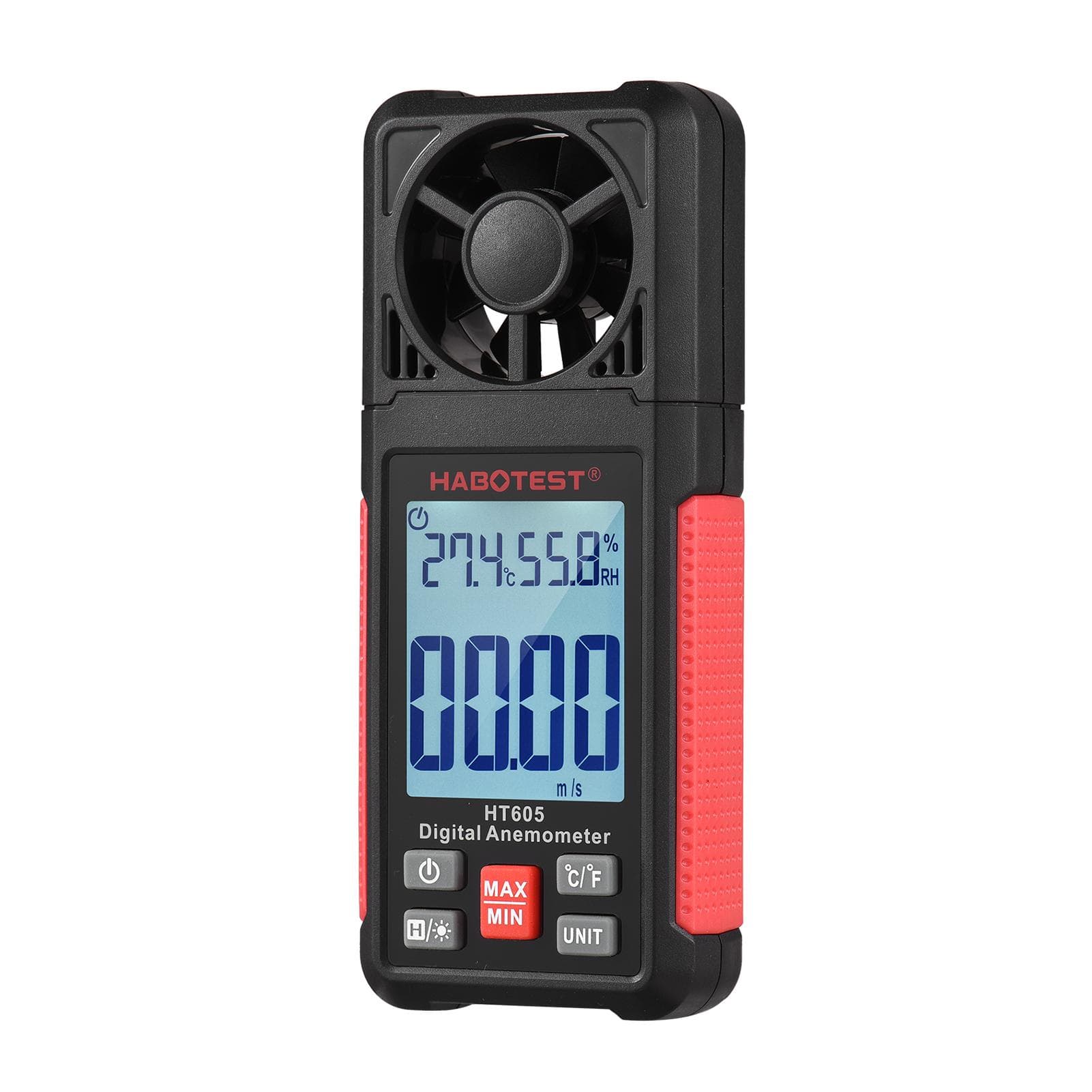 HABOTEST HT605 LCD Digital Anemometer Thermometer Handheld Wind Speed Meter Temperature & Humidity black