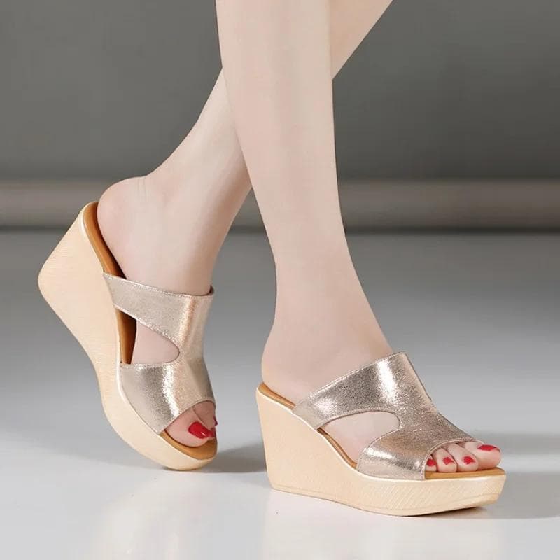 Summer Ladies Slippers New Fashion Platform Wedge Women's Pumps Designer High Heel Sandals Open Toe Fish Mouth Shoes Mules 35