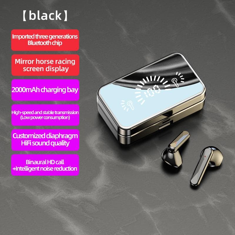 Smart Wireless Earphone Bluetooth 5.1 4200 MAh Charging Box Earbud Touch In-ear 9D Stereo Sports Waterproof Hifi Headset LED Display black
