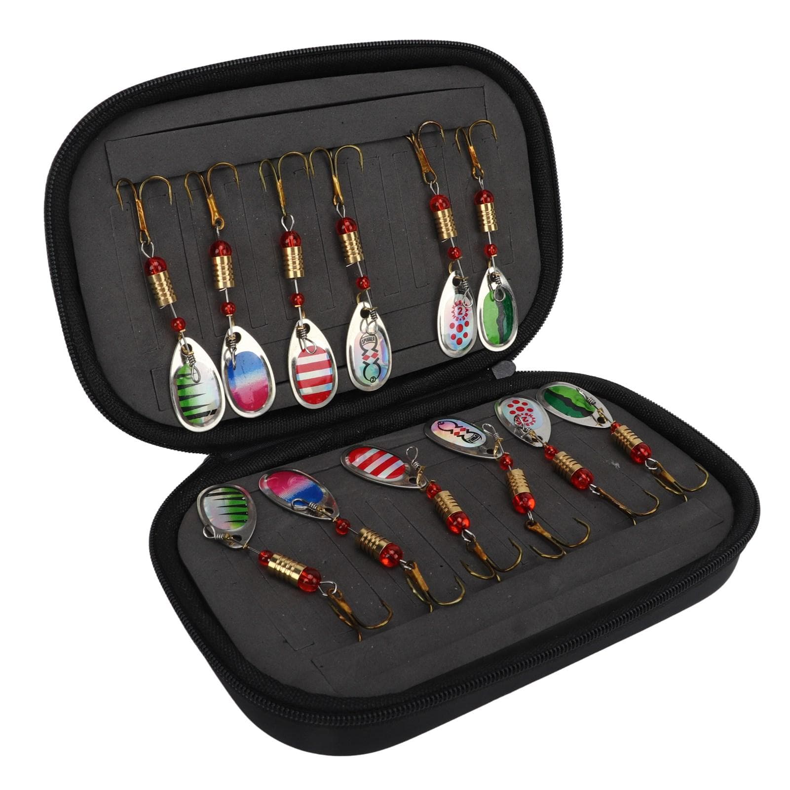 12Pcs Trout Lure Flashing Sequin Efficient Stainless Steel Bass Fishing Bait with Storage Bag