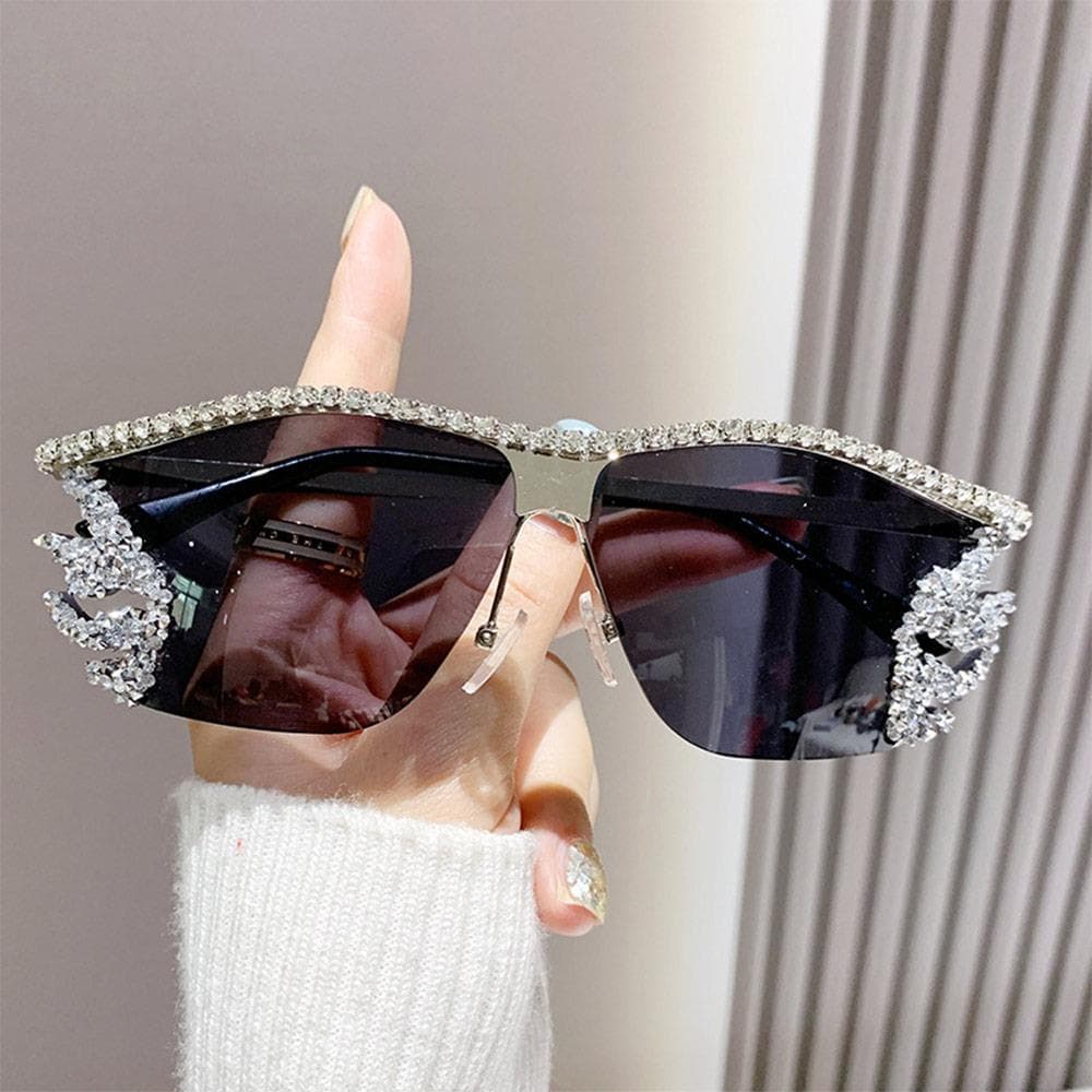 Y2K Rimless Sunglasses Punk UV400 Protection Luxury Designer Diamond Crystal Shades for Women