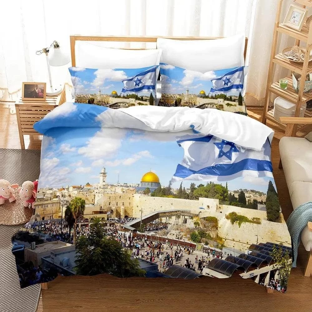 New 3d Print Israel flag Bedding Set Duvet Cover 1 Duvet Cover 2 Pillowcases Adult and Kids Bedding Set Luxury Children's Gifts AU Single 140x210cm
