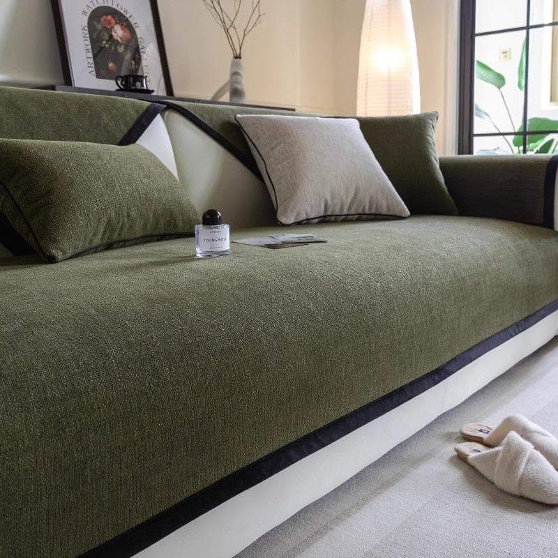 French Chenille Sofa Cover Non-slip Retro Couch Cover Living Room Universal Sofa Slipcover Black Border Solid Color Sofa Cushion 70x70cm 1pcs