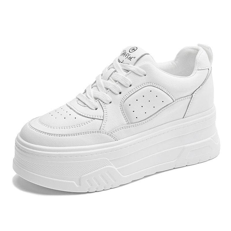 Small Height-increased Women's Shoes Muffin Thick-soled White Shoes Women's Leather All-match Lightweight Sports and Leisure Shoes 39 white