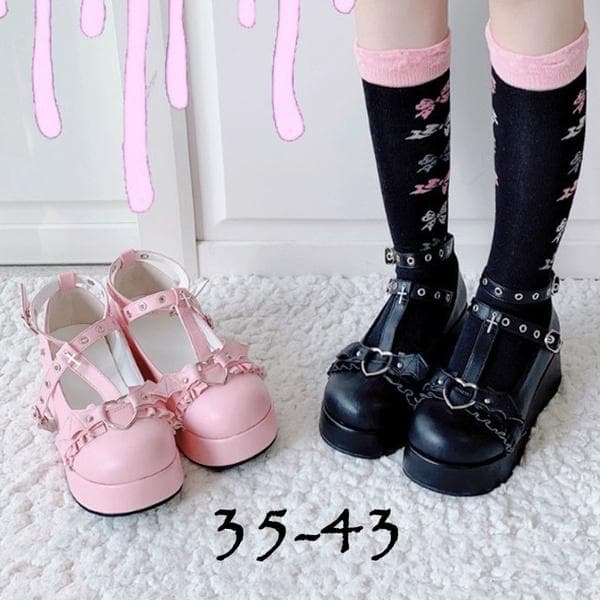 Trending Women Cute JK Japanese Lolita Shoes Kawaii Shoes Bowknot Demon Dark Goth Gothic Punk PlatformCosplay Black Pink Plus Size 37 black
